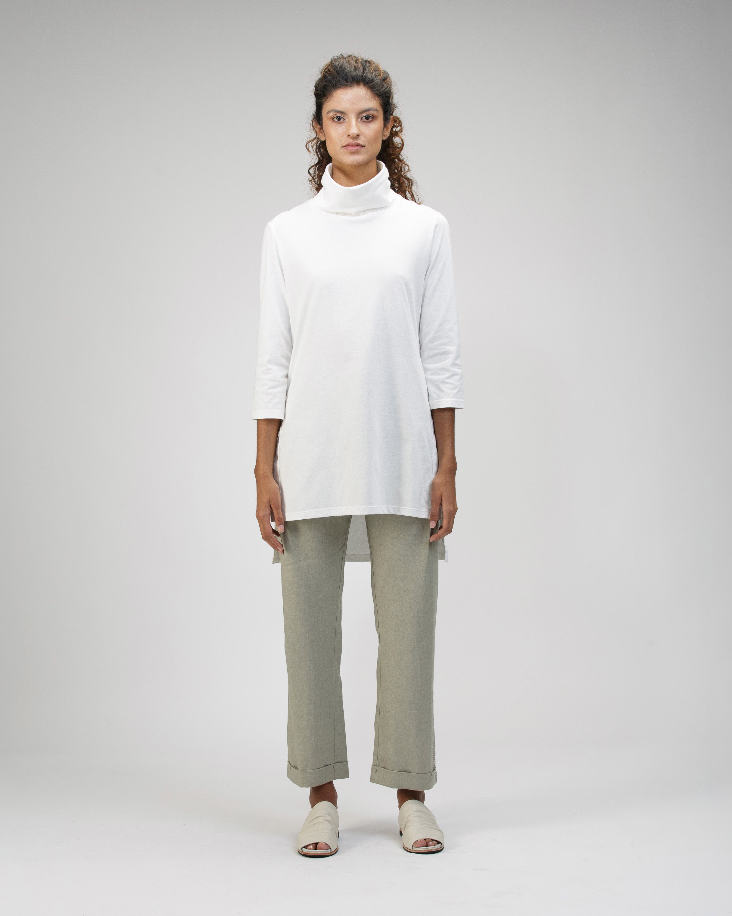 HIGH NECK LONG SLEEVE TOP IN COTTON