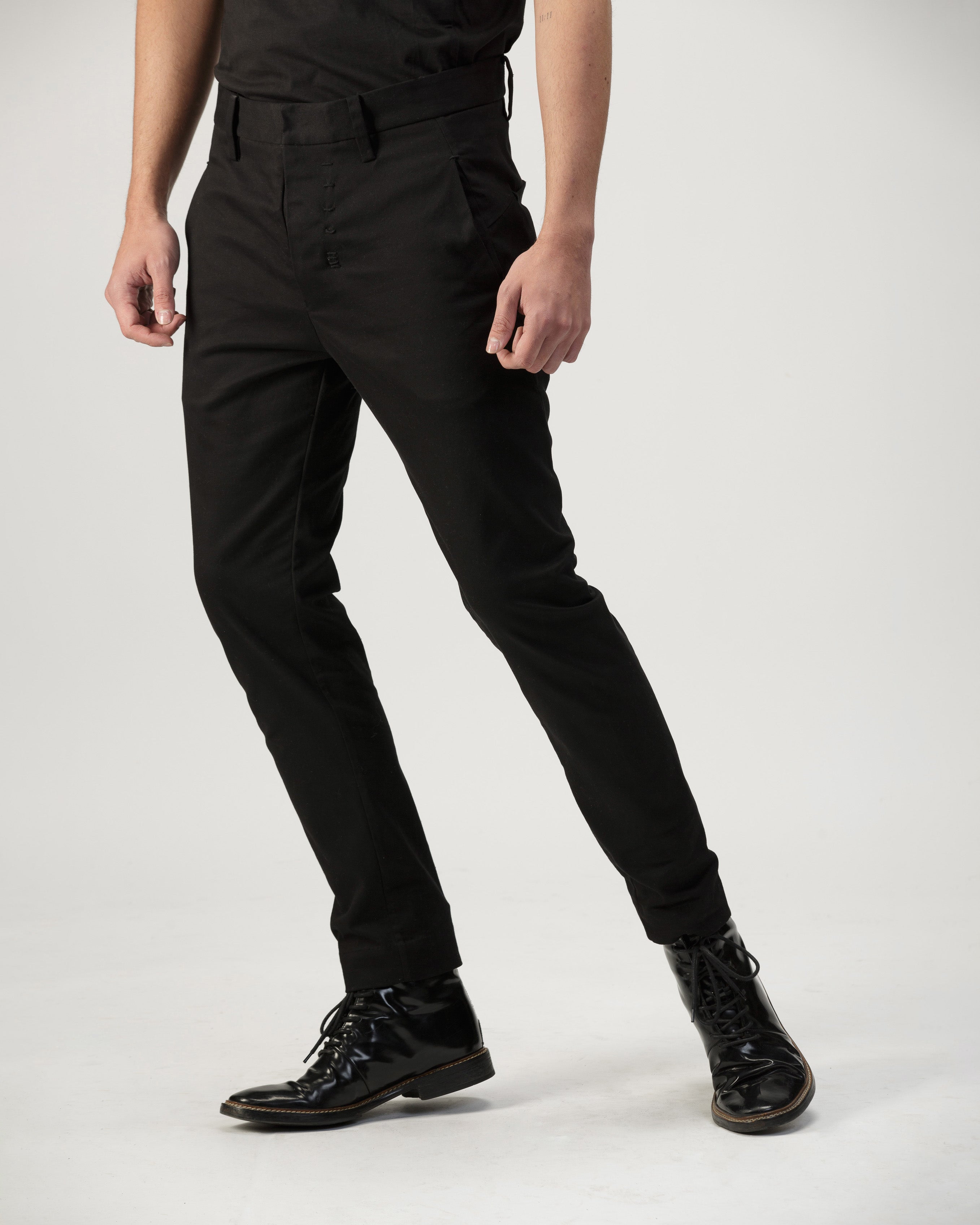 SLIM FIT PLEATED COTTON TWILL PANTS